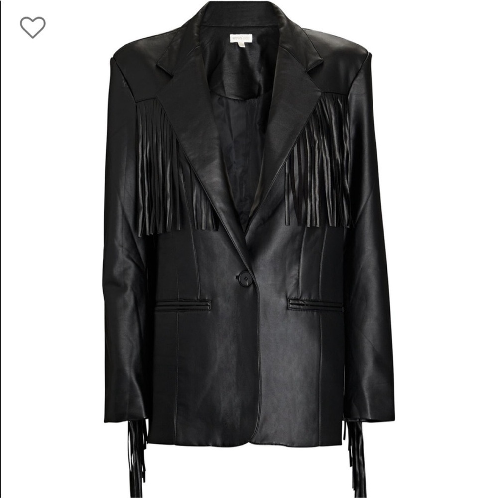 Ronny Kobo Jetta Black Vegan Leather fringe jacket/blazer Size M
